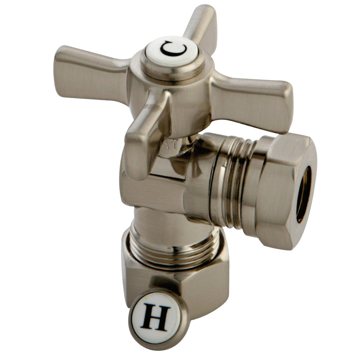 Kingston Brass Cc54308Zx 5/8'' Od Compression X 1/2'' Or 7/16'' Slip Joint Angle Valve, Brushed Nickel