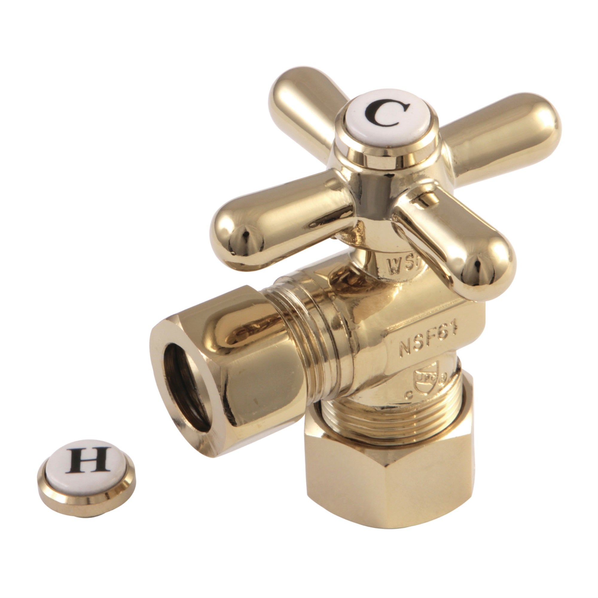 Kingston Brass Cc54402X 5/8'' O.D. Compression, 1/2'' O.D. Compression Angle Shut-Off Valve, Polished Brass