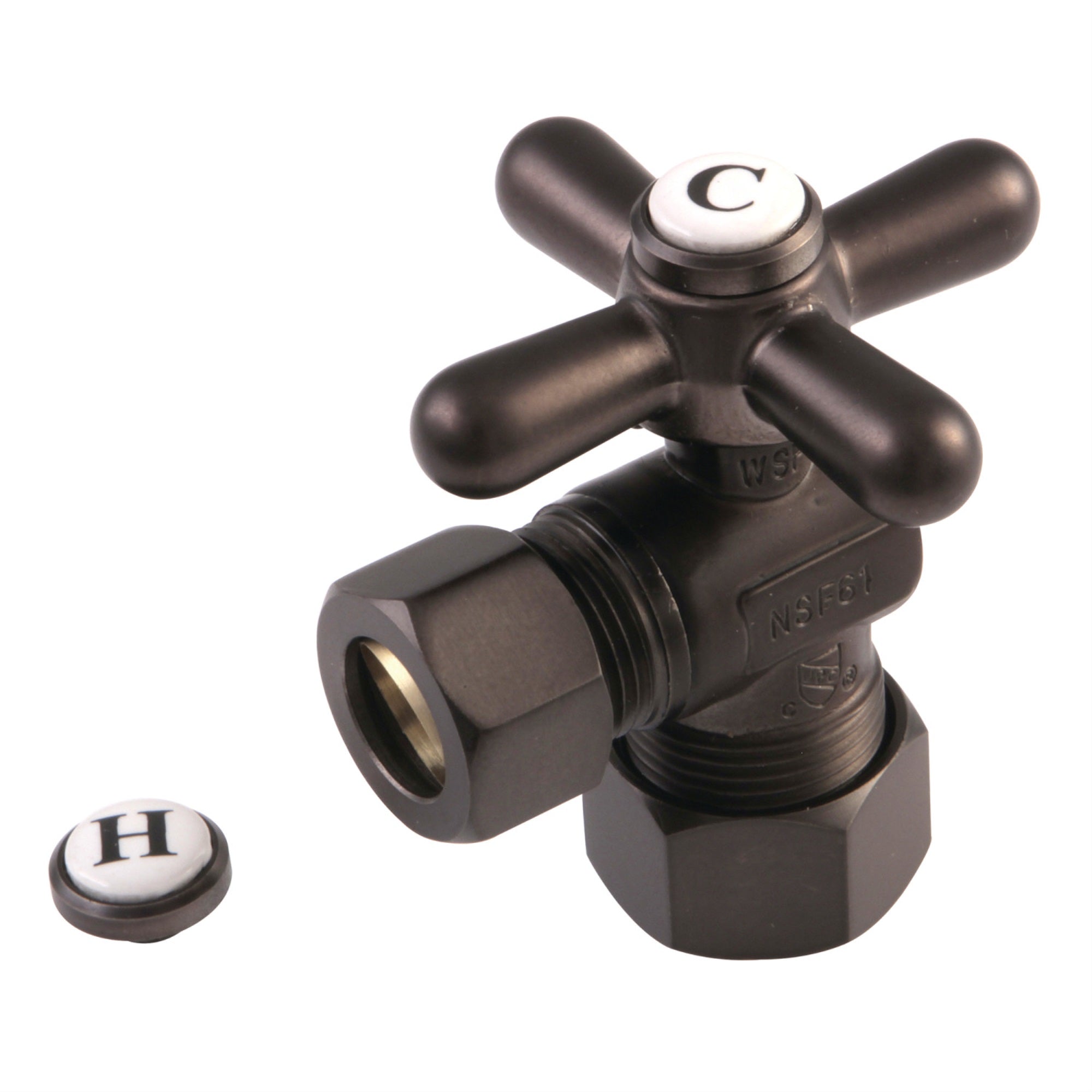 Kingston Brass Cc54405X 5/8'' O.D. Compression, 1/2'' O.D. Compression Angle Shut-Off Valve, Oil Rubbed Bronze