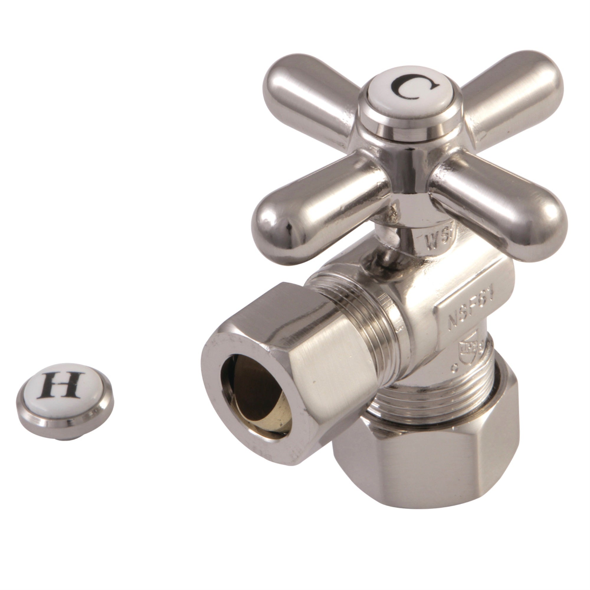Kingston Brass Cc54408X 5/8'' O.D. Compression, 1/2'' O.D. Compression Angle Shut-Off Valve, Brushed Nickel