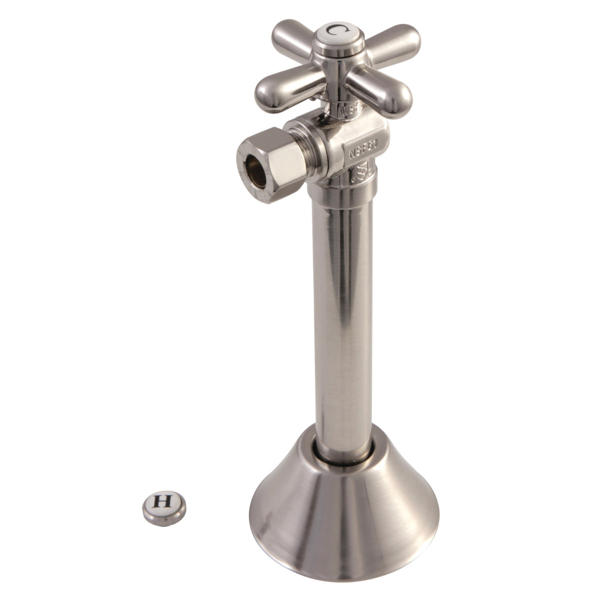 Kingston Brass Cc83208X 1/2'' Sweat, 3/8'' O.D. Compression Angle Shut-Off Valve With 5'' Extension, Brushed Nickel