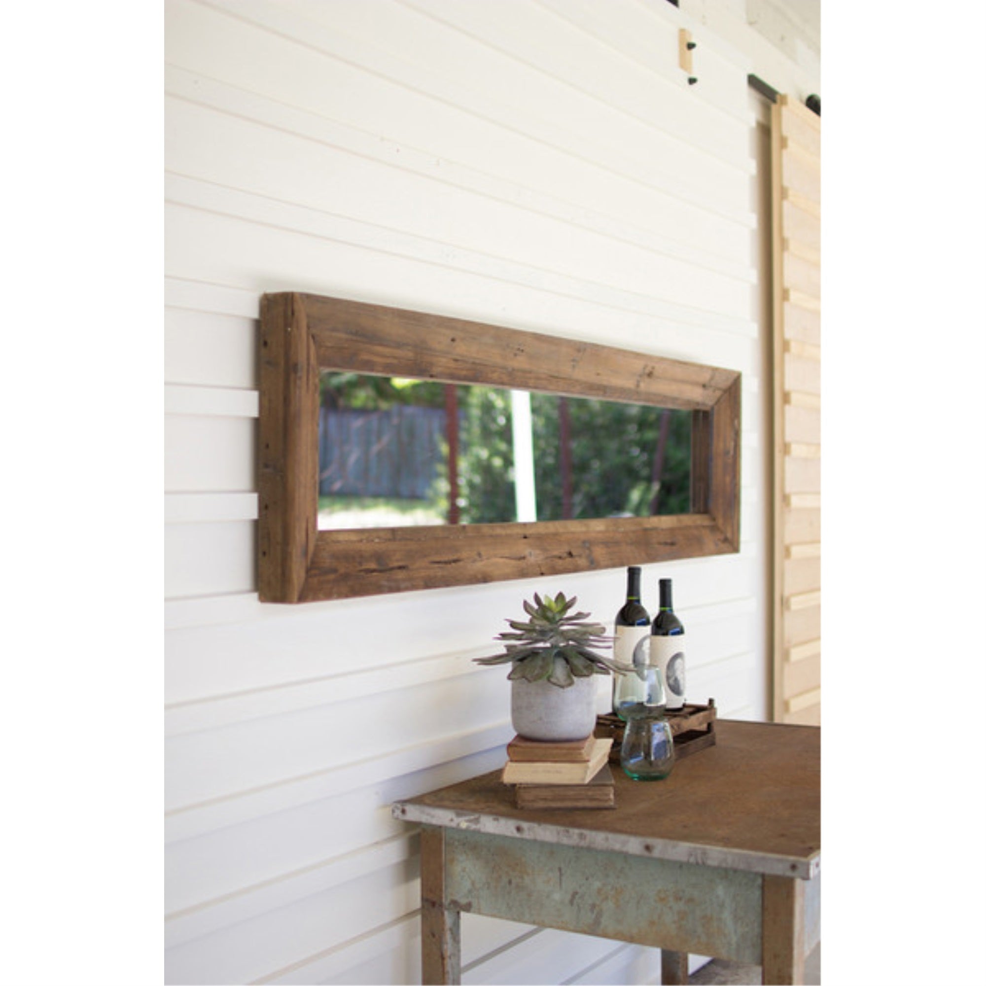 Long Rectangle Mirror With Recycled Wood Frame