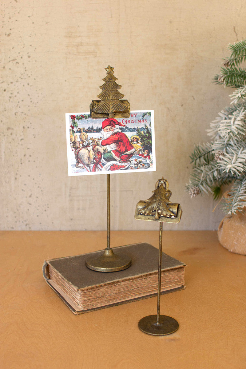 Set Of Two Christmas Tree Card Clips On Stands
