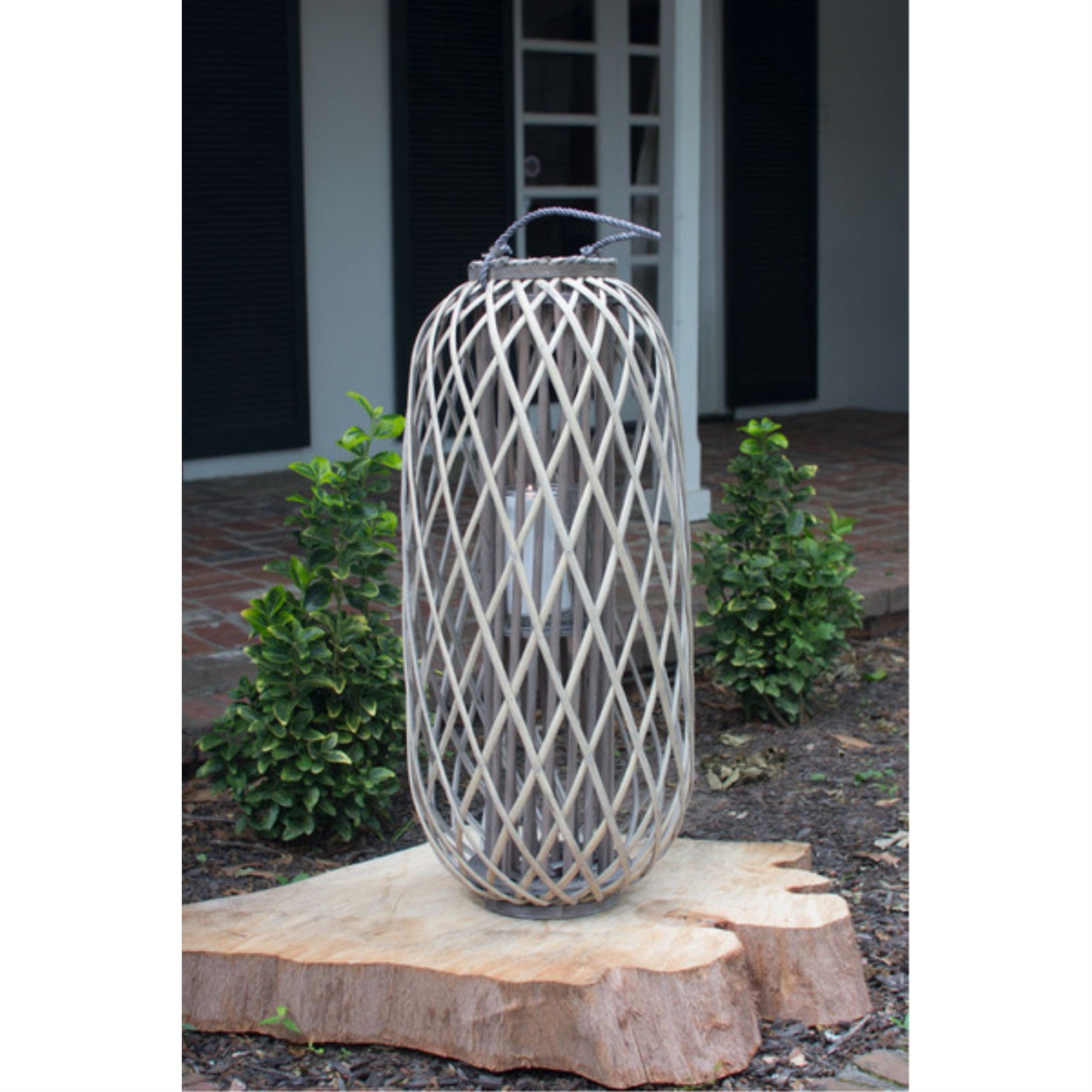Tall Grey Willow Lantern With Glass - Extra Large