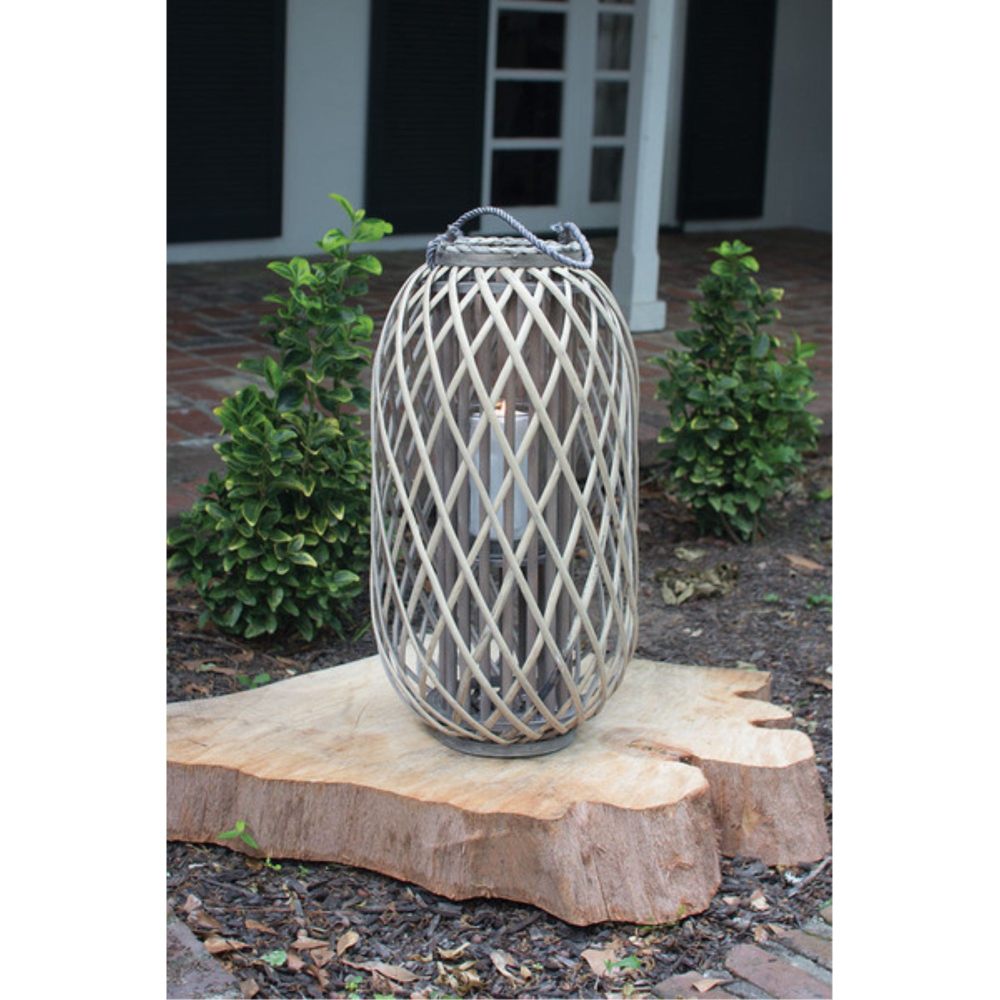 Grey Willow Lantern With Glass - Medium