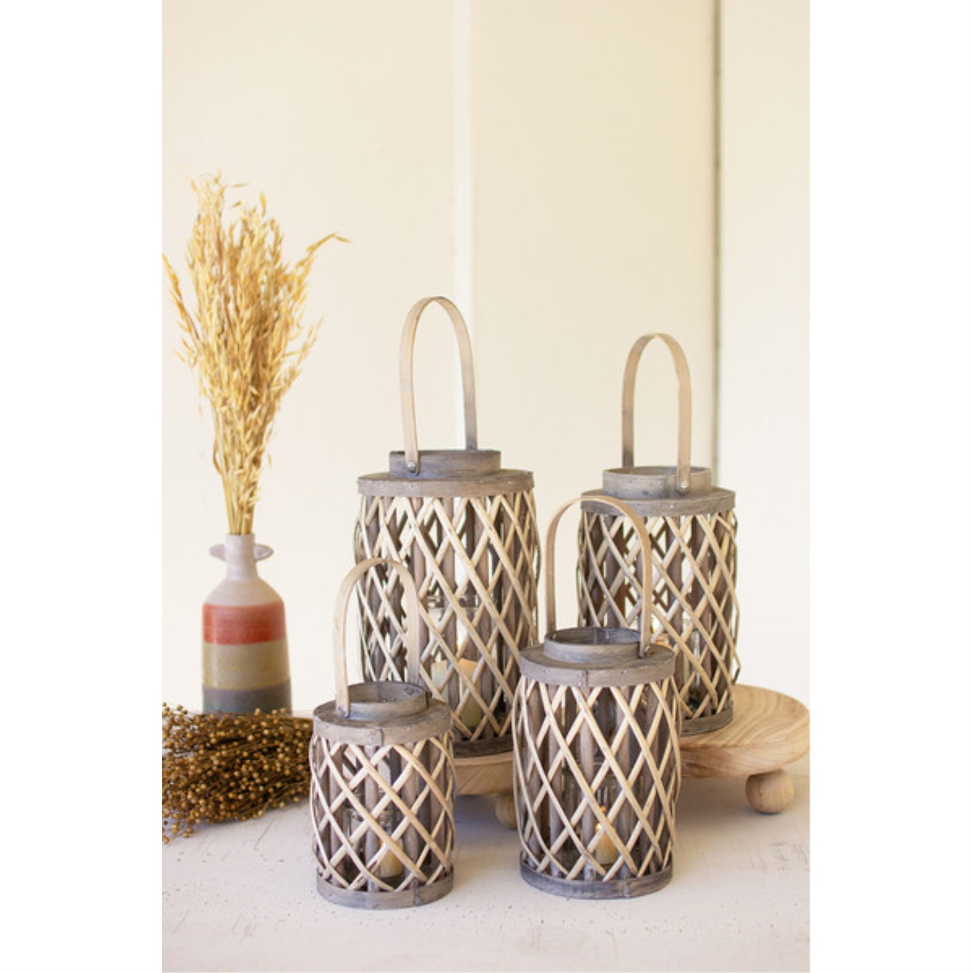 Set Of Four Grey Willow Cylinder Lanterns
