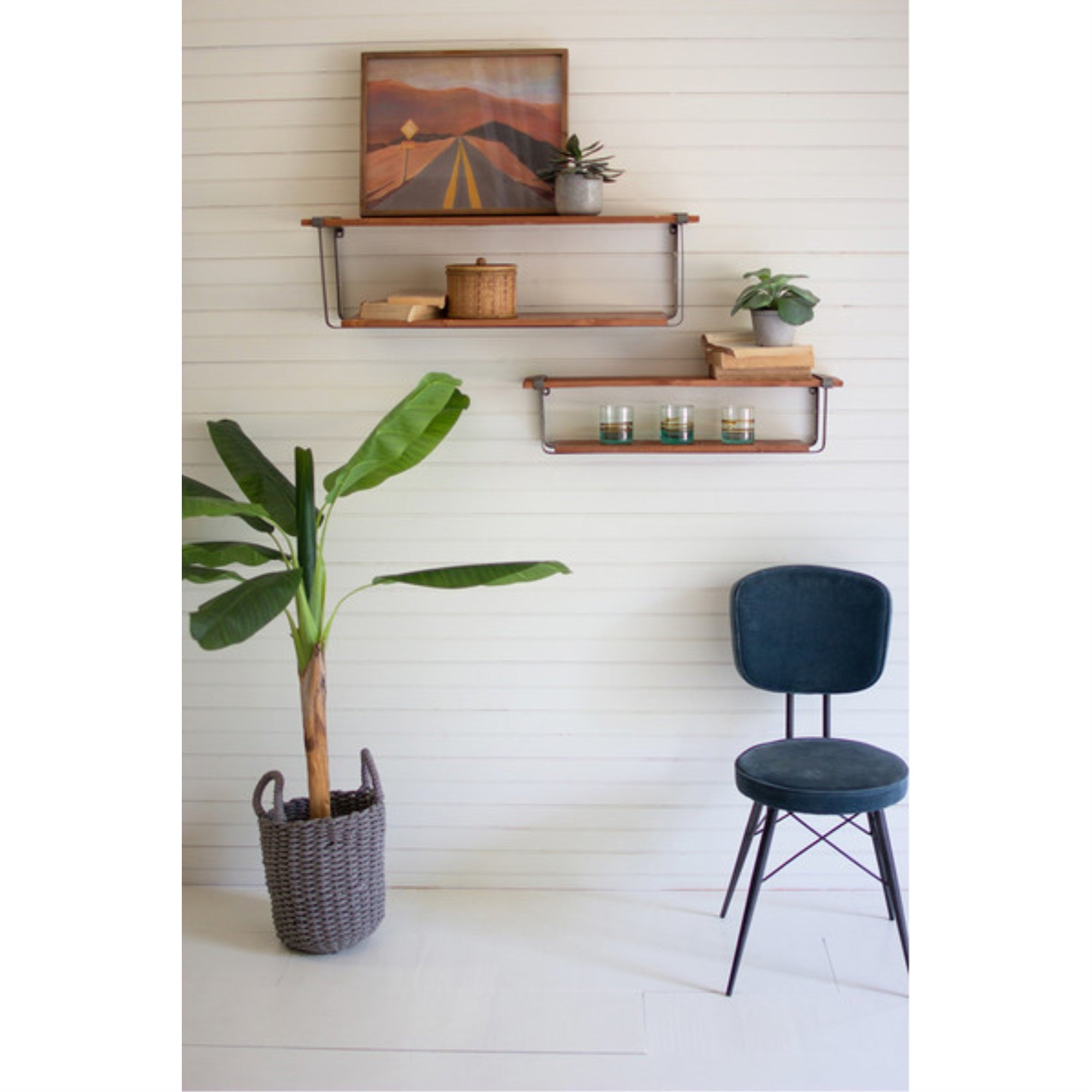 Set Of Two Recycled Wood And Metal Shelves