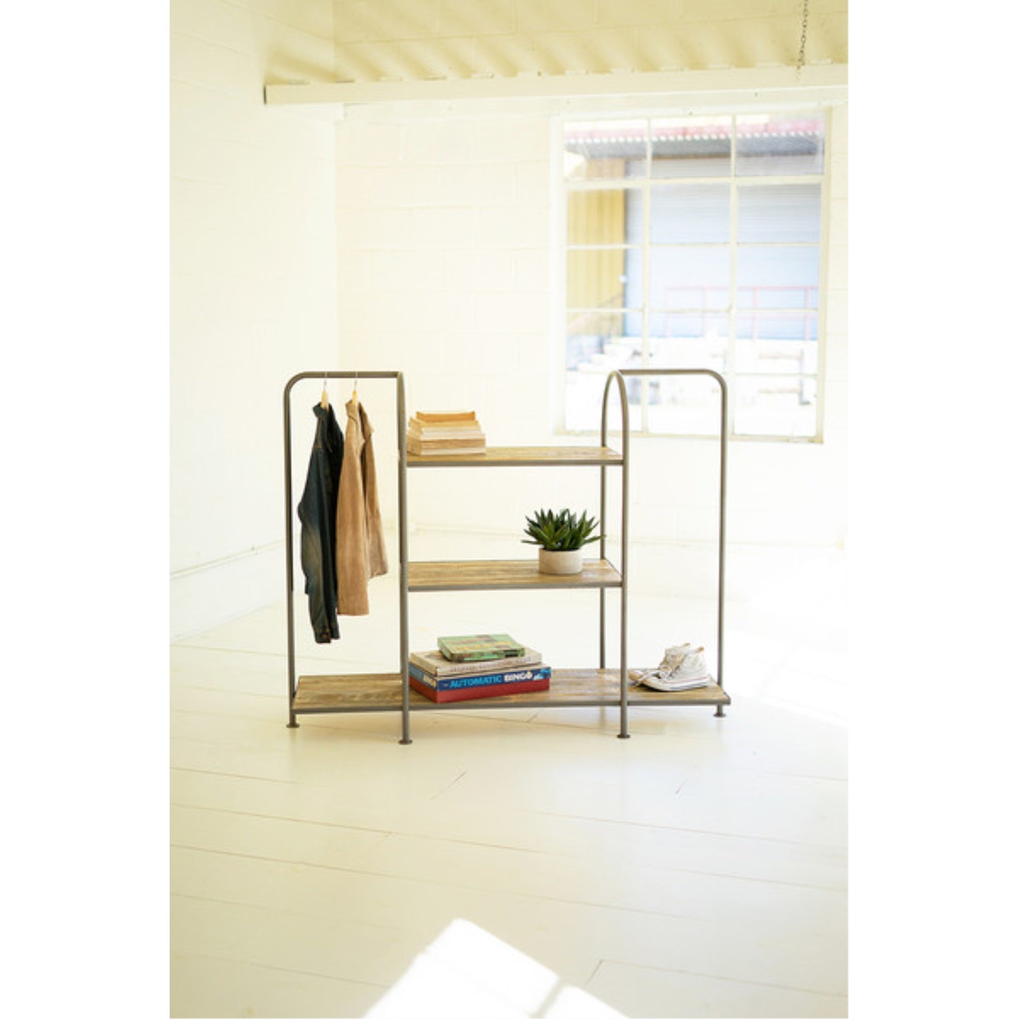 Horizontal Recycled Wood And Metal Display Unit