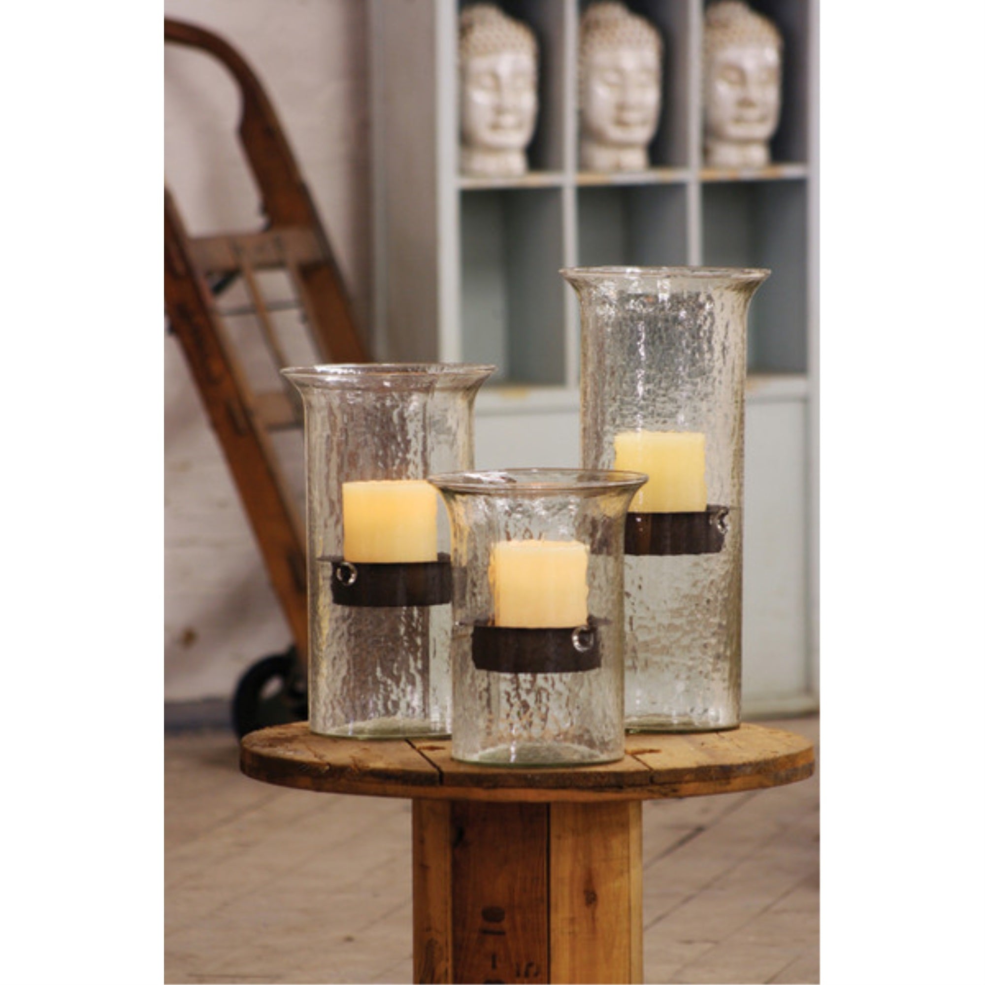 Original Glass Candle Cylinder W Rustic Insert - Large