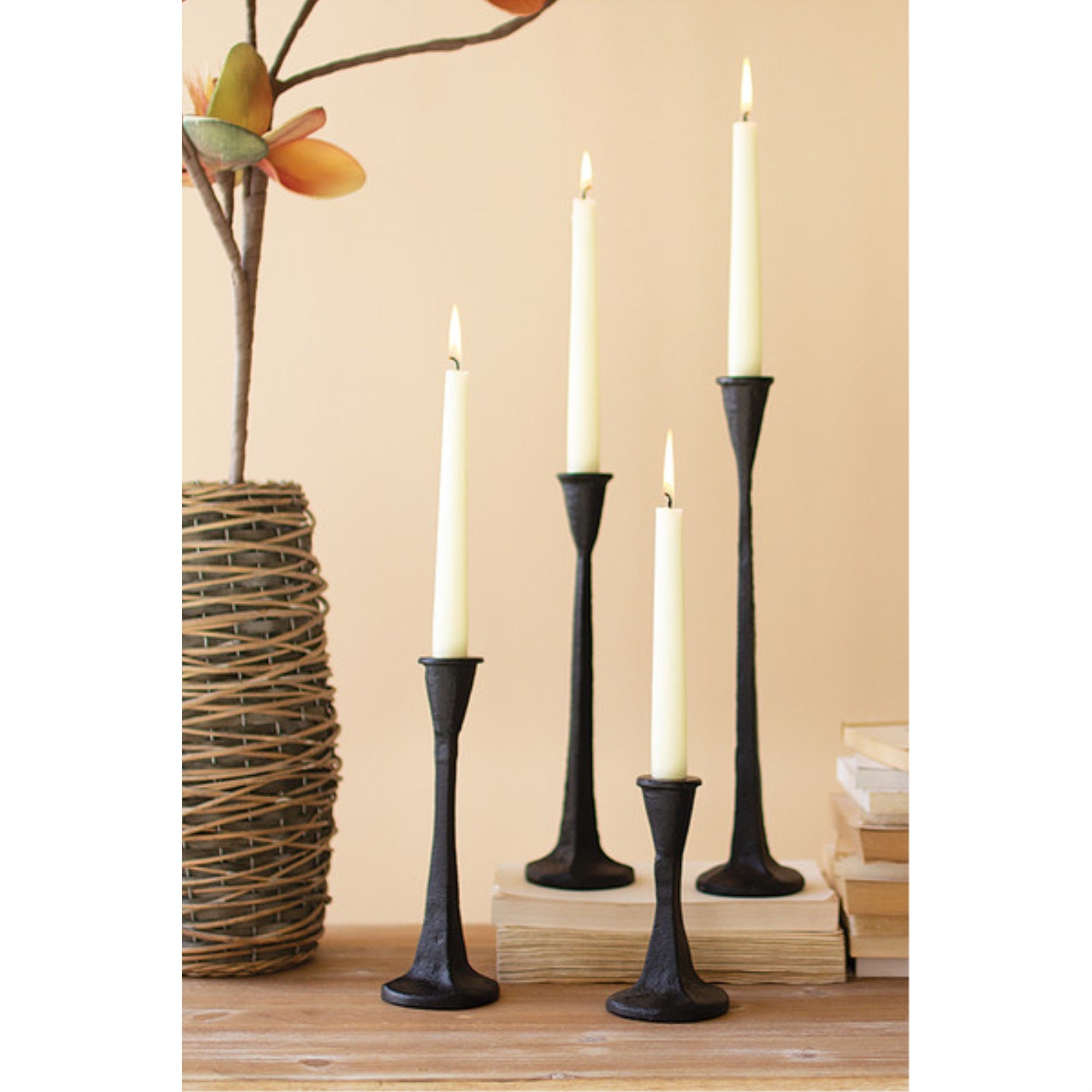 Set Of Four Cast Iron Taper Candle Holders - Black