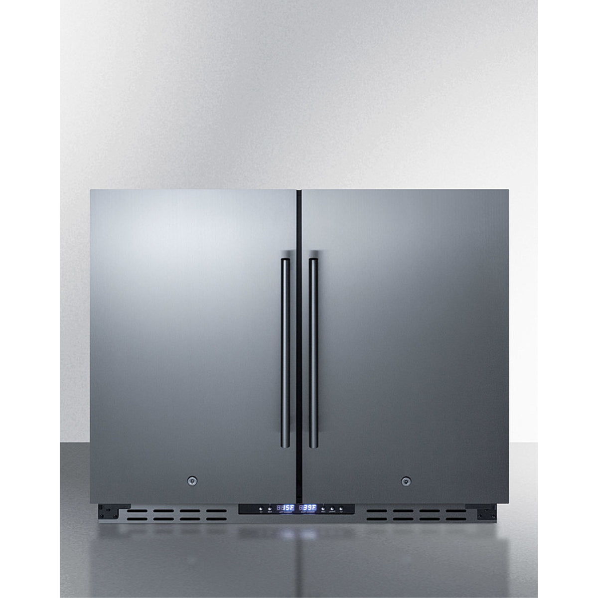 36'' Wide Ada Height Frost-Free Side-By-Side Undercounter Refrigerator-Freezer Black Cabinet, Stainless Steel Doors, And Digital