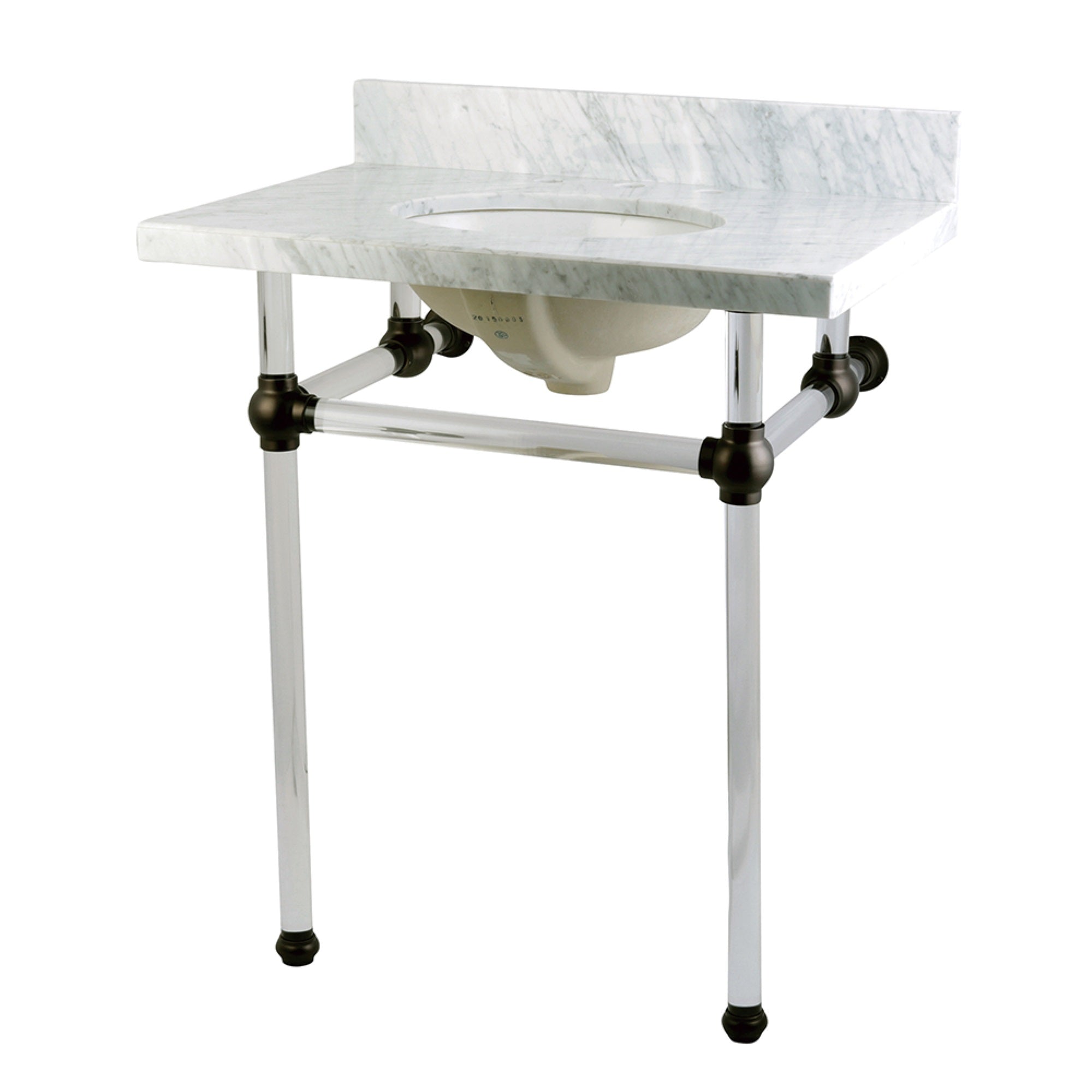 Kingston Brass Kvpb30Ma5 Templeton 30X22 Carrara Marble Vanity Top With Clear Acrylic Feet Combo, Carrara Marble/Oil Rubbed Bron