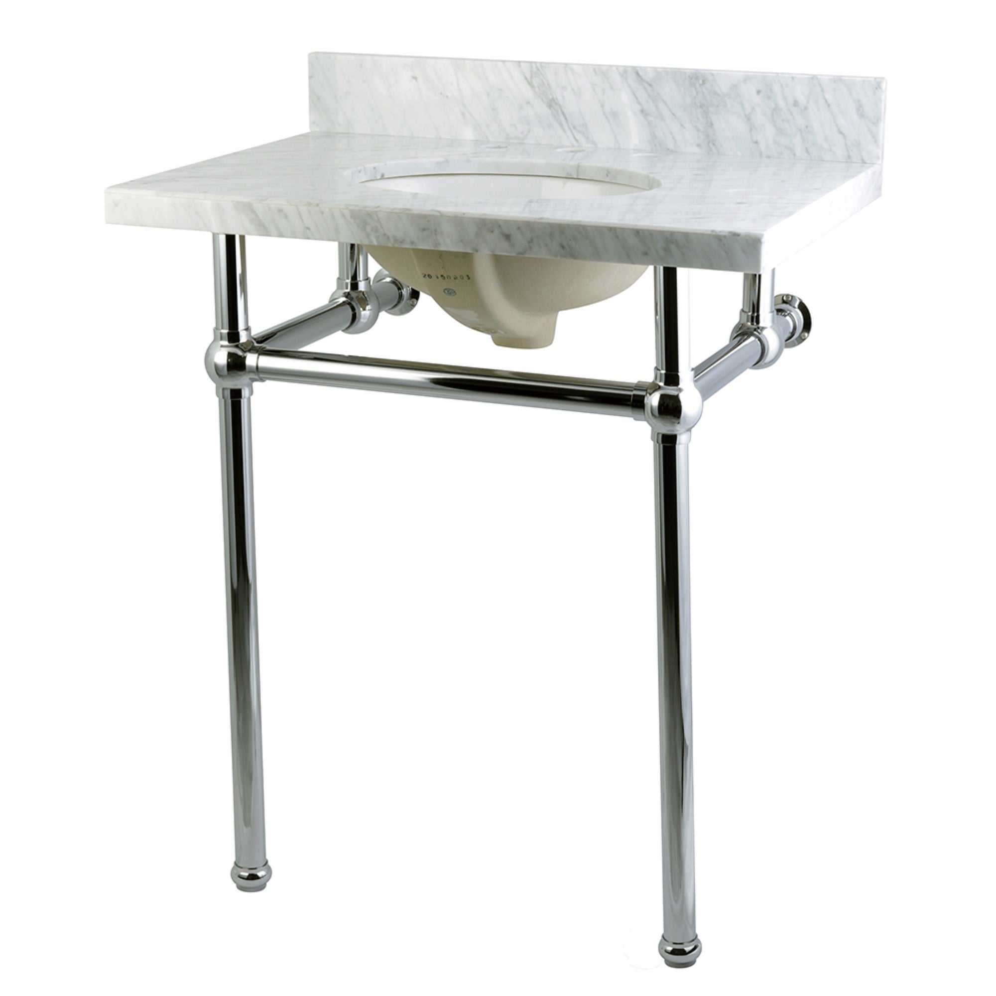 Kingston Brass Kvpb30Mb1 Templeton 30X22 Carrara Marble Vanity Top With Brass Feet Combo, Carrara Marble/Polished Chrome