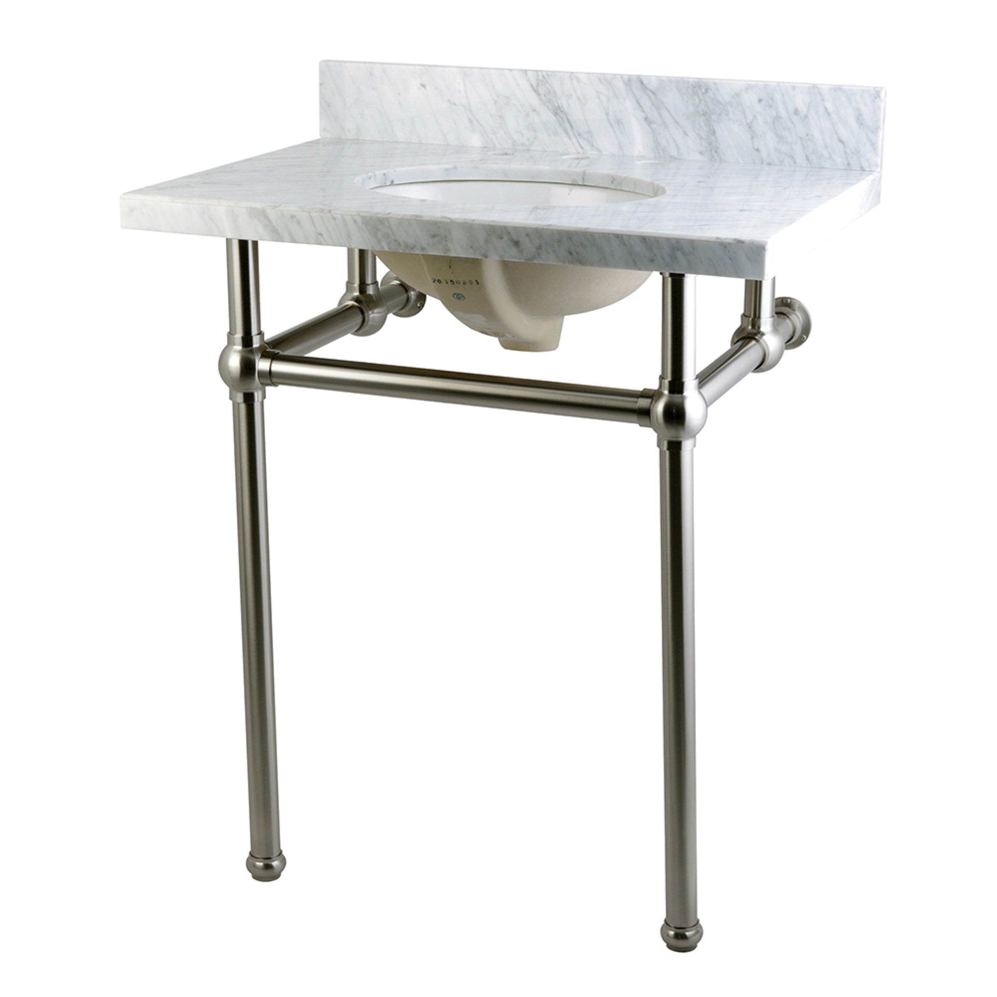 Kingston Brass Kvpb30Mb8 Templeton 30X22 Carrara Marble Vanity Top With Brass Feet Combo, Carrara Marble/Brushed Nickel