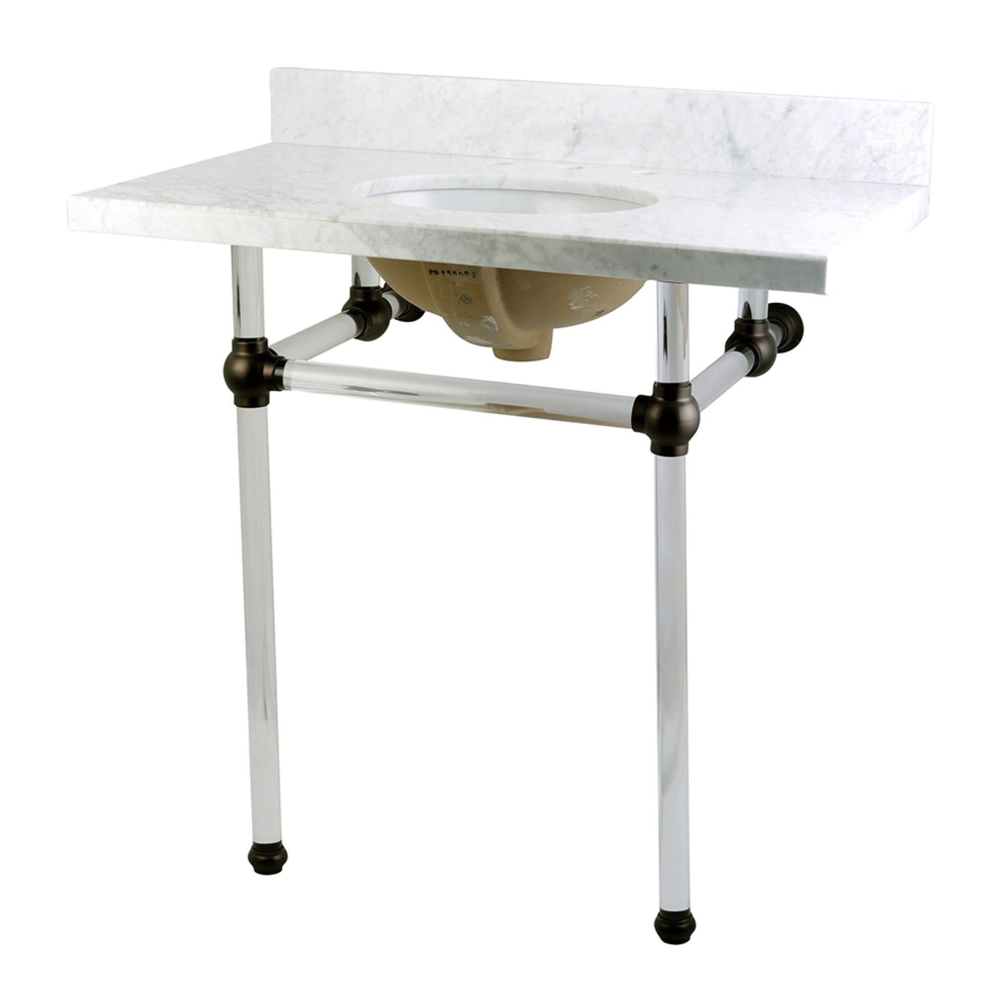 Kingston Brass Kvpb36Ma5 Templeton 36X22 Carrara Marble Vanity Top With Clear Acrylic Feet Combo, Carrara Marble/Oil Rubbed Bron