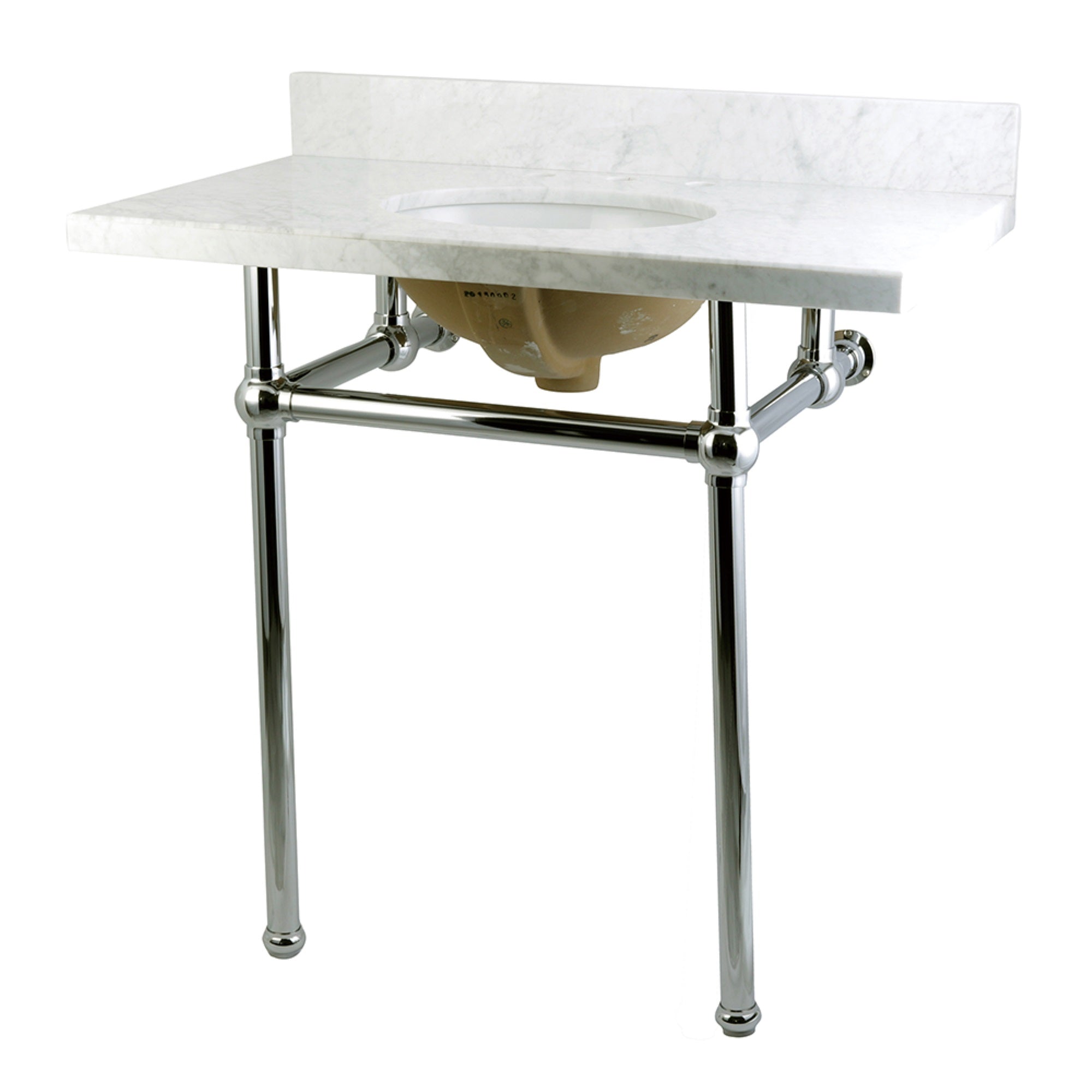 Kingston Brass Kvpb36Mb1 Templeton 36X22 Carrara Marble Vanity Top With Brass Feet Combo, Carrara Marble/Polished Chrome