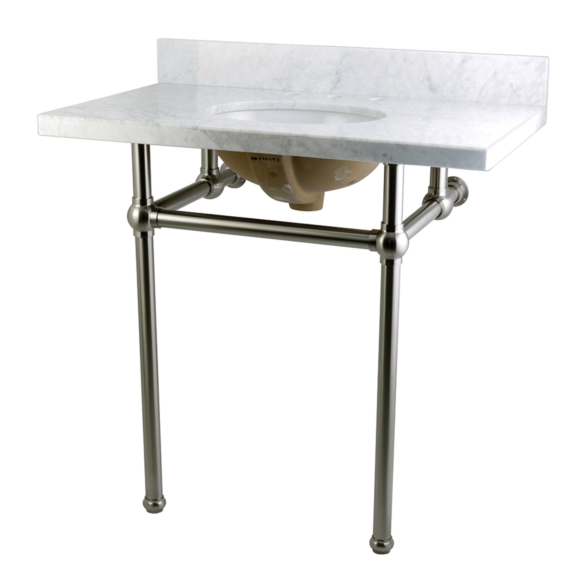 Kingston Brass Kvpb36Mb8 Templeton 36X22 Carrara Marble Vanity Top With Brass Feet Combo, Carrara Marble/Brushed Nickel