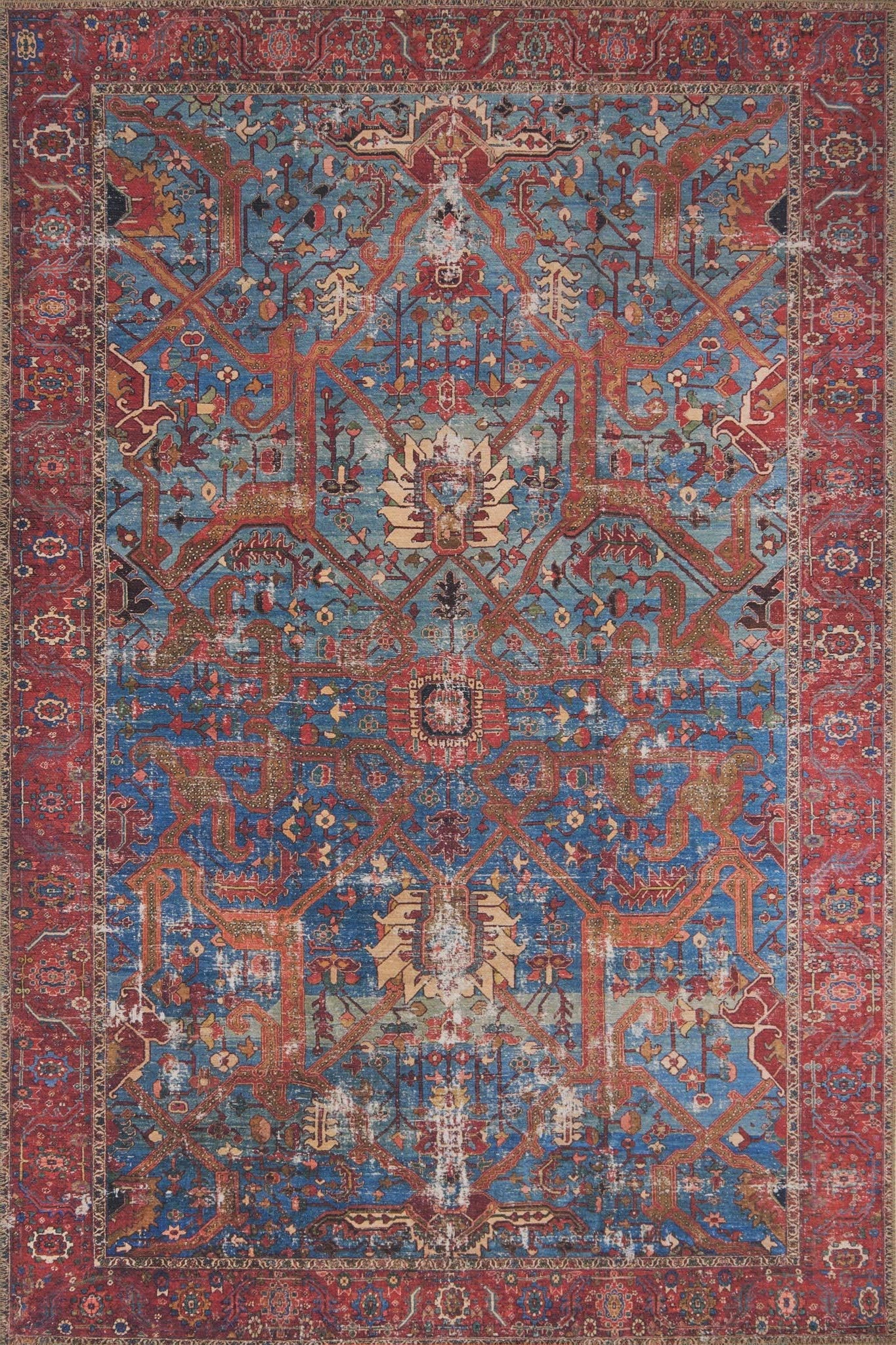 Loren Collection Lq-10 Blue / Red - 5'-0'' X 7'-6''