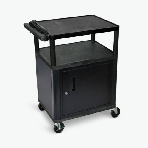 Luxor Endura 3 Shelf Black Presentation Cart W/ Cabinet 35 1/4''H
