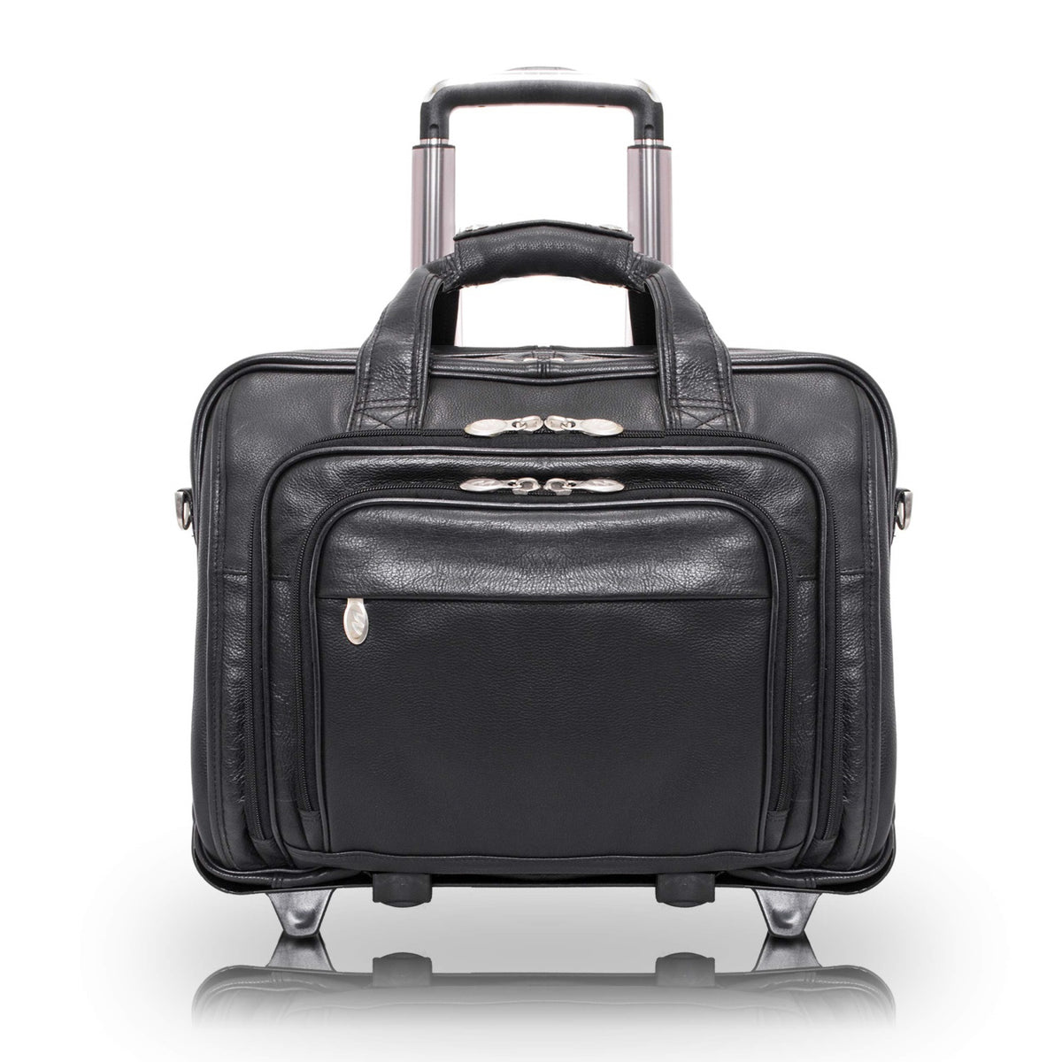 I Series | Gold Coast | 17'' Leather Patented Detachable -Wheeled Laptop Briefcase - Black
