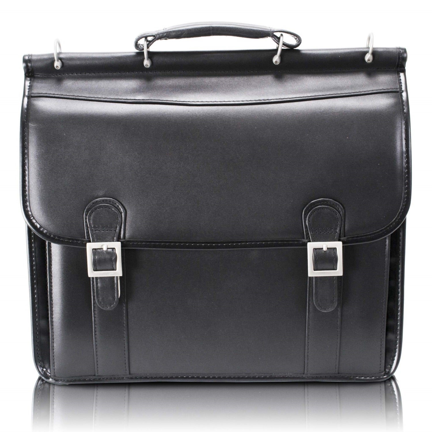 V Series | Halsted | 15'' Leather Double Compartment Laptop Briefcase - Black