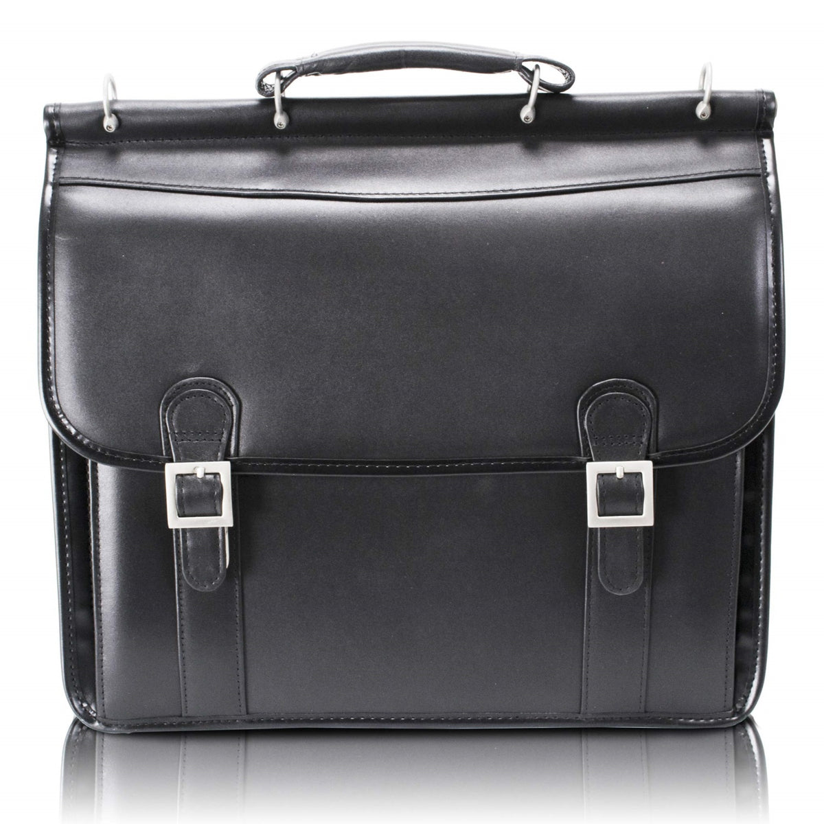 V Series | Halsted | 15'' Leather Double Compartment Laptop Briefcase - Black