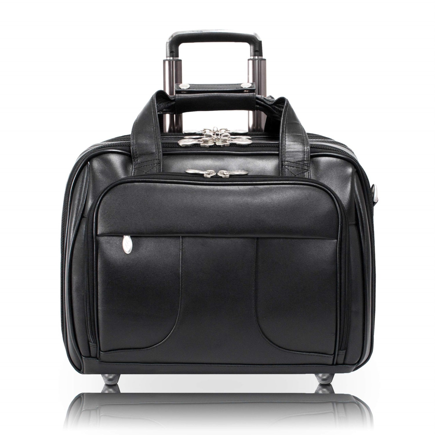 R Series | Chicago | 17'' Leather Patented Detachable -Wheeled Laptop Overnight With Removable Briefcase - Black