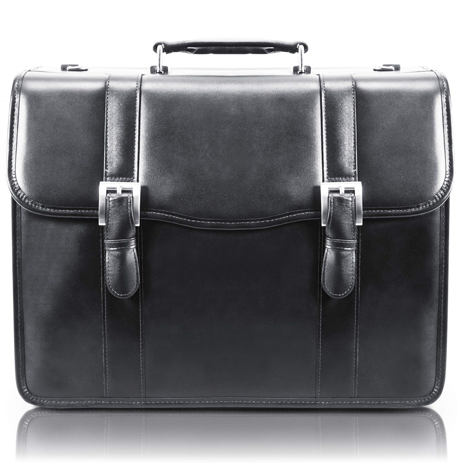 V Series | Flournoy | 15'' Leather Double Compartment Laptop Briefcase - Black