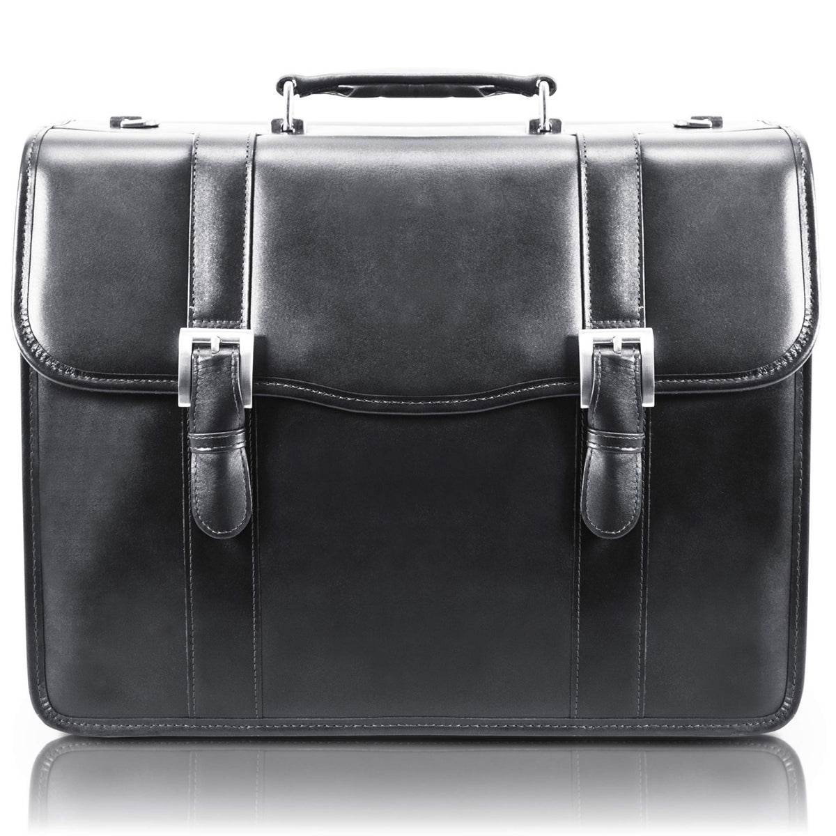 V Series | Flournoy | 15'' Leather Double Compartment Laptop Briefcase - Black