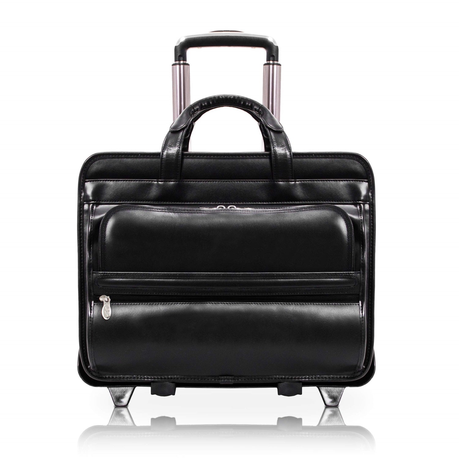 P Series | Franklin | 17'' Leather Patented Detachable Wheeled Laptop Briefcase - Black