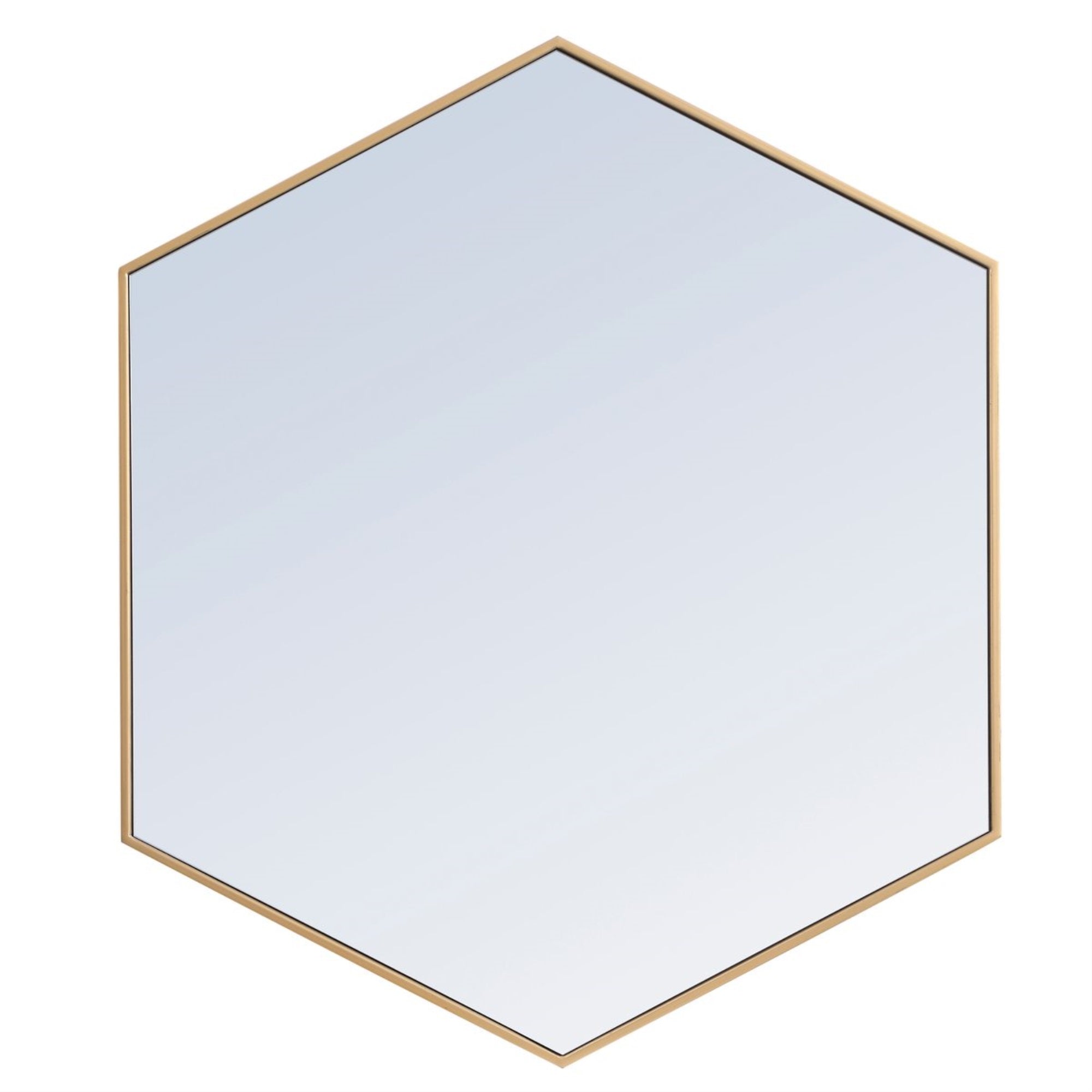 Metal Frame Hexagon Mirror 41 Inch In Brass