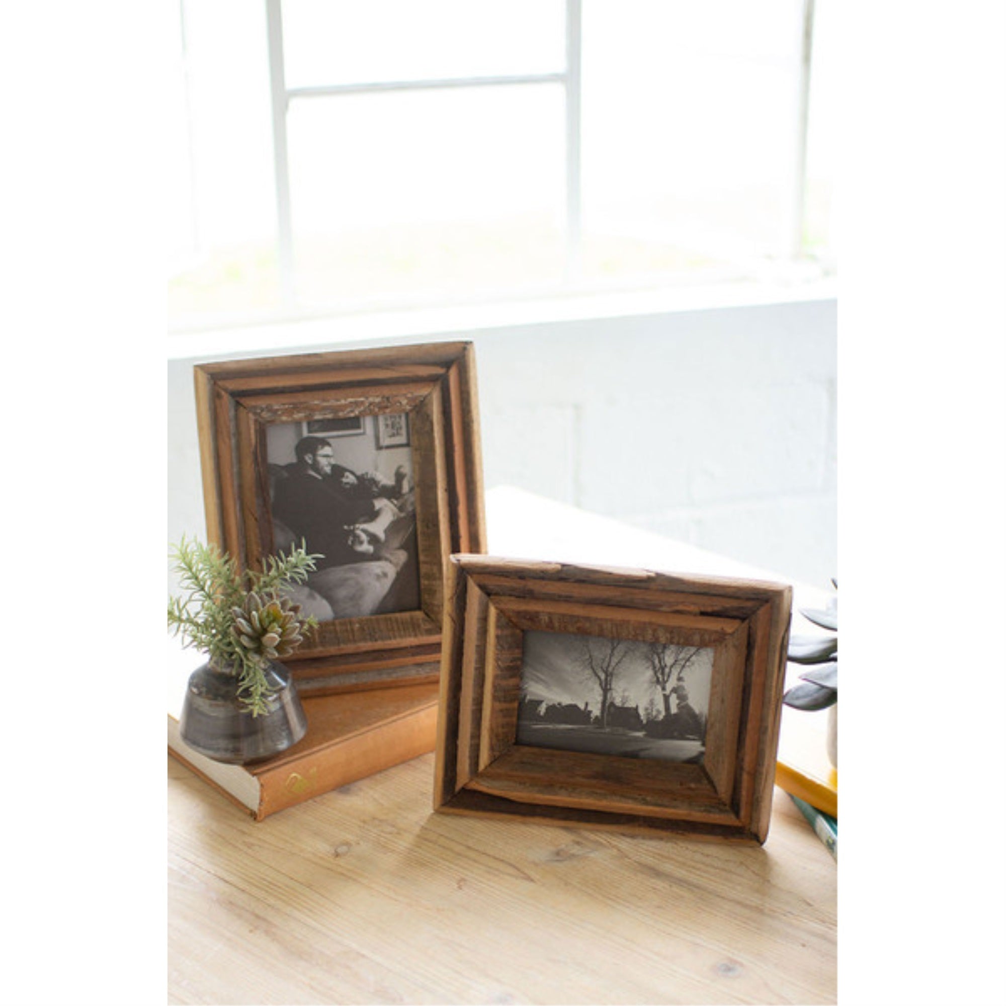 Set Of Two Recycled Wood Photo Frames - Natural