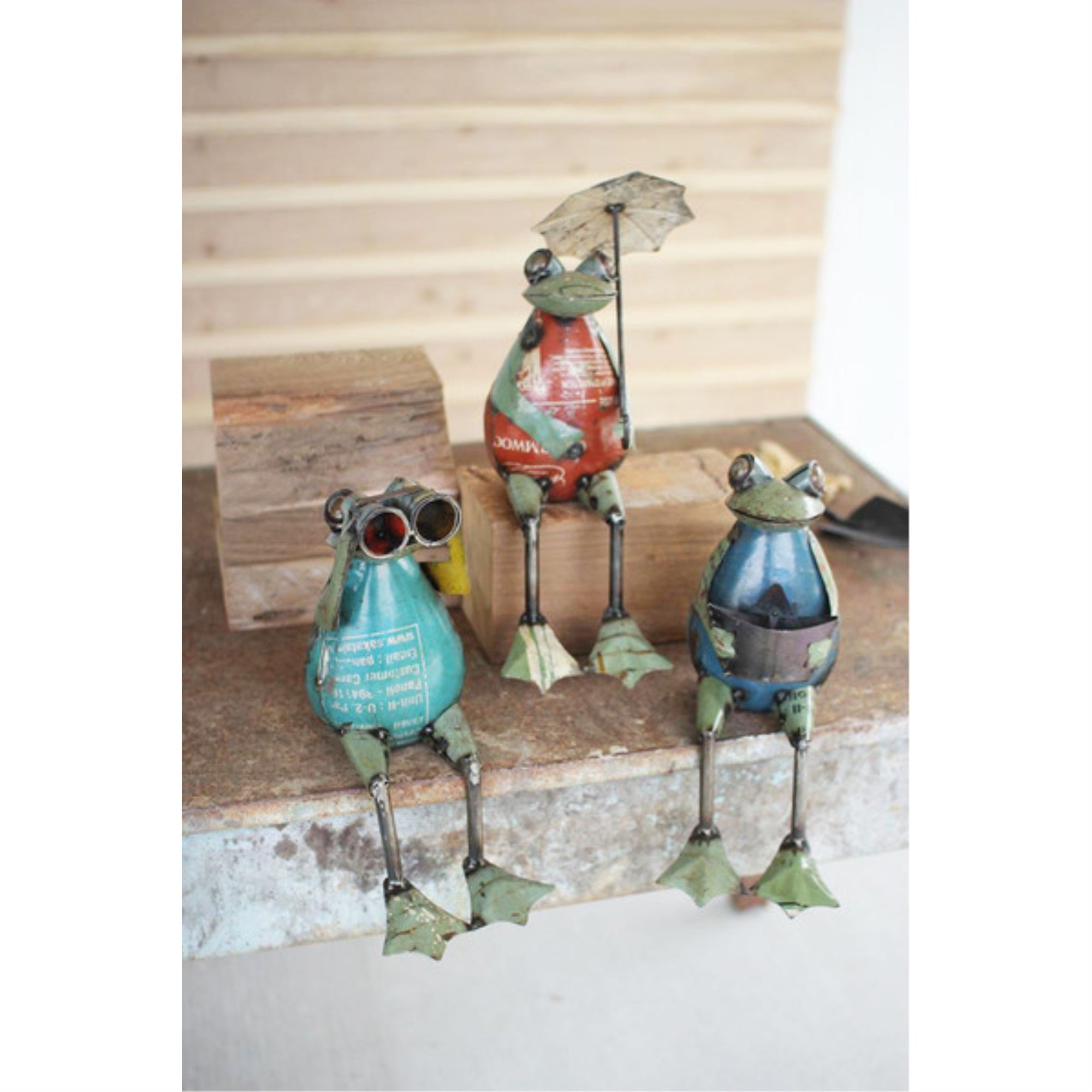 Set Of Three Recycled Iron Frogs