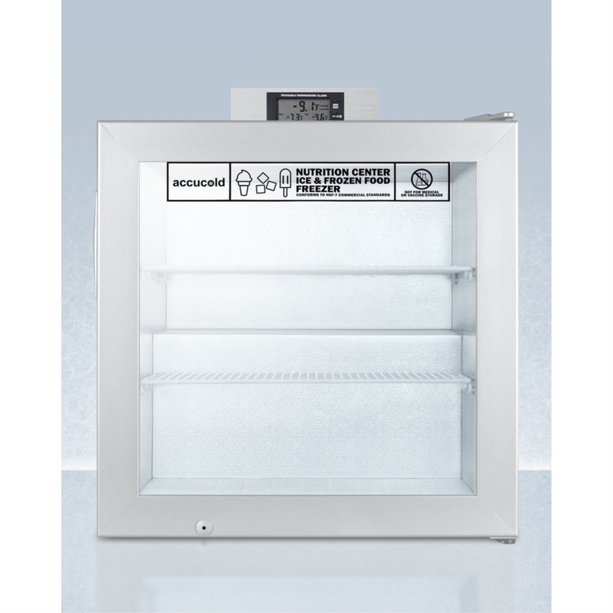Commercially Approved Nutrition Center Series Compact Glass Door All-Freezer With Front Lock And Nist Calibrated Digital Tempera