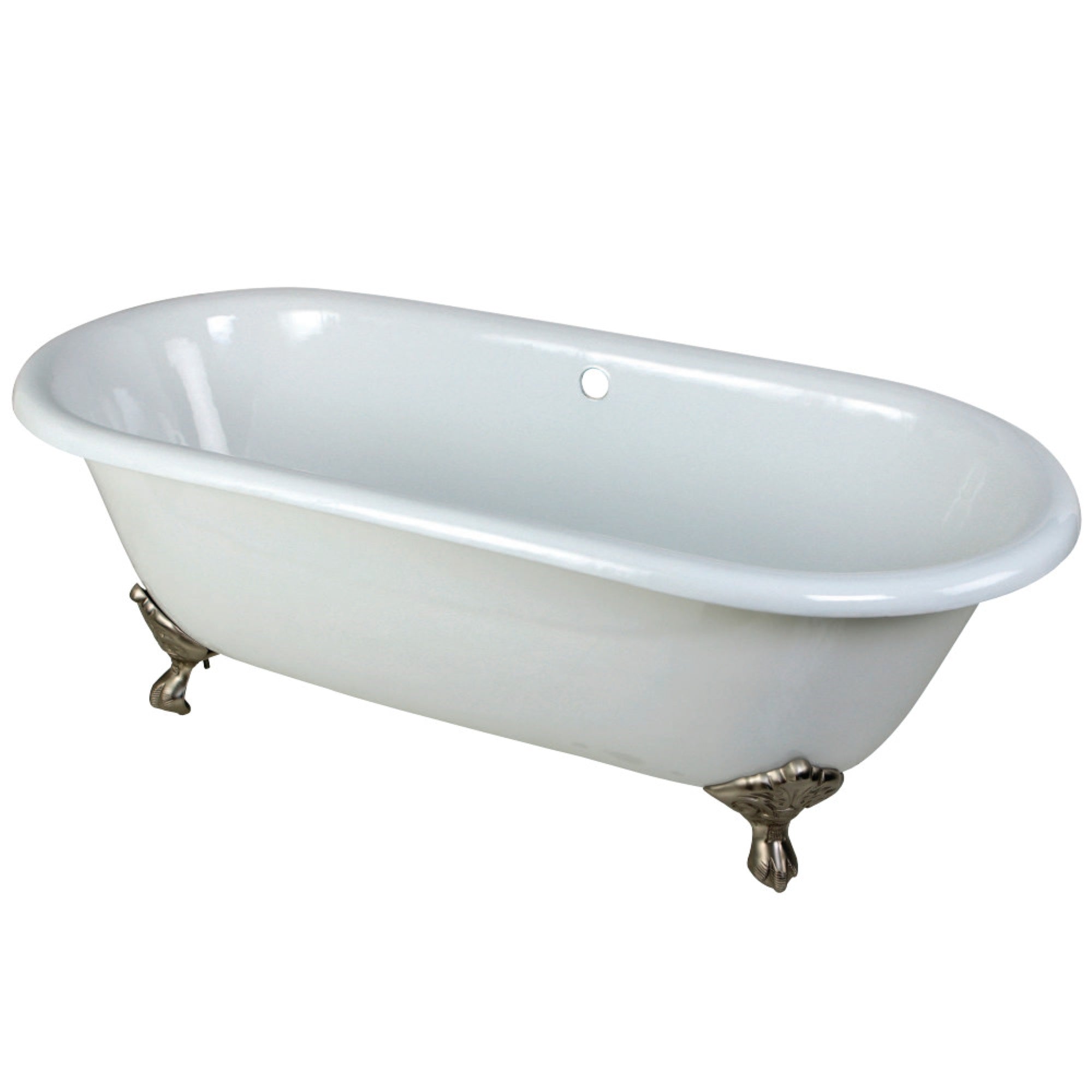 Aqua Eden Vctnd663013Nb8 66-Inch Cast Iron Double Ended Clawfoot Tub (No Faucet Drillings), White/Brushed Nickel