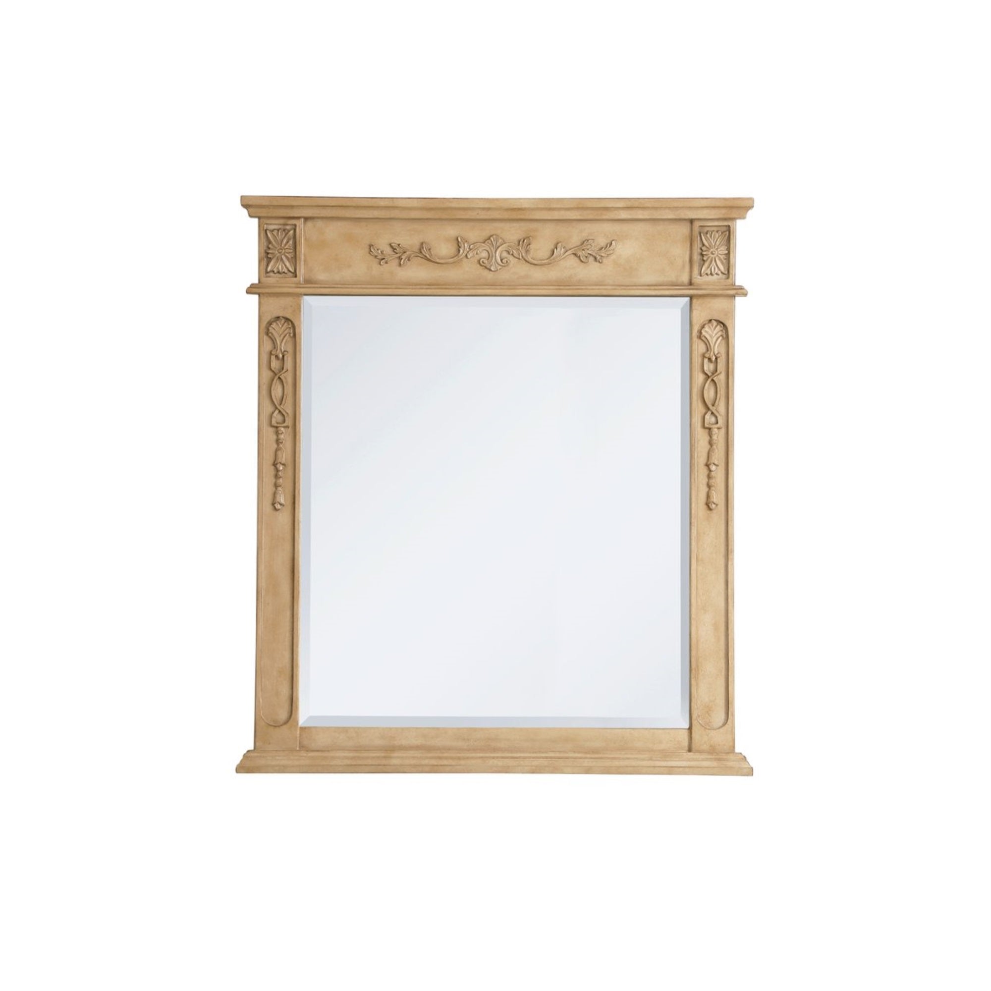 Wood Frame Mirror 32 Inch X 36 Inch In Antique Beige