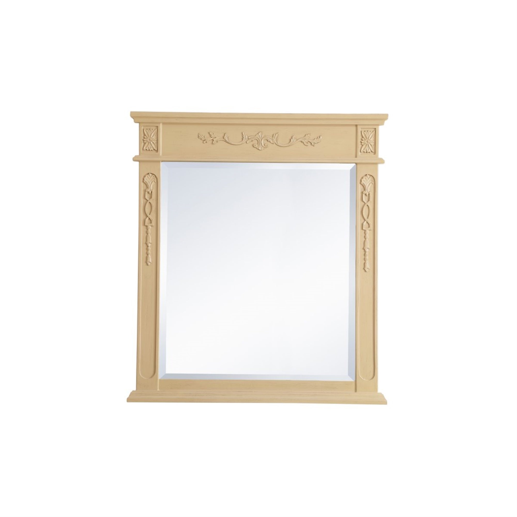Wood Frame Mirror 32 Inch X 36 Inch In Light Antique Beige